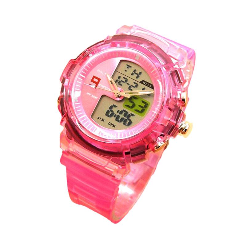 Fortuner FR J-509AD Dual Time Rubber Strap Jam Tangan Wanita - Pink