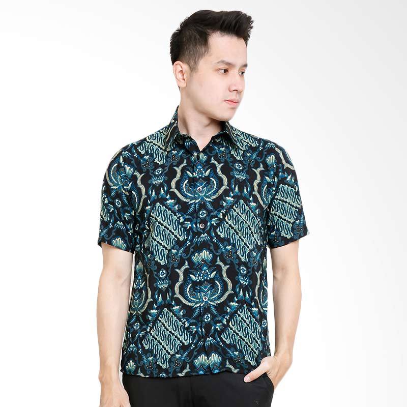 Jayashree Slimfit Short Sleeve Rakha Kemeja Batik Pria - Black Blue