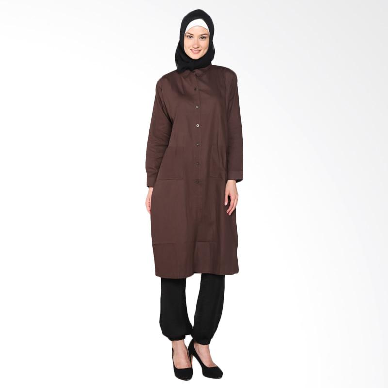 Chick Shop Simple Plain Long Shirt CO-52-02-Ct Baju Moslem - Dark Brown