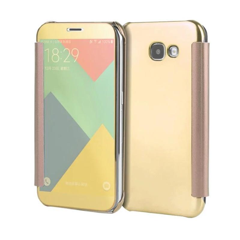 Custodia A Portafoglio Flip Traslucida Per Samsung Galaxy A5 2017 - Pelle Sintetica E PC, Protezione 360° - Colore Oro