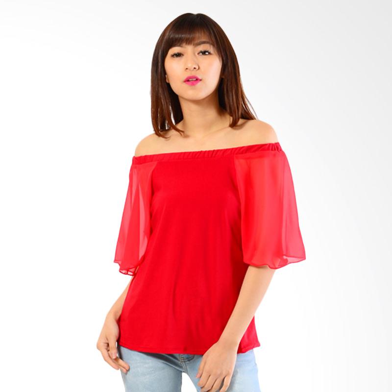 Jfashion New Korean Style Chiffon Combination Lily Blouse - Merah