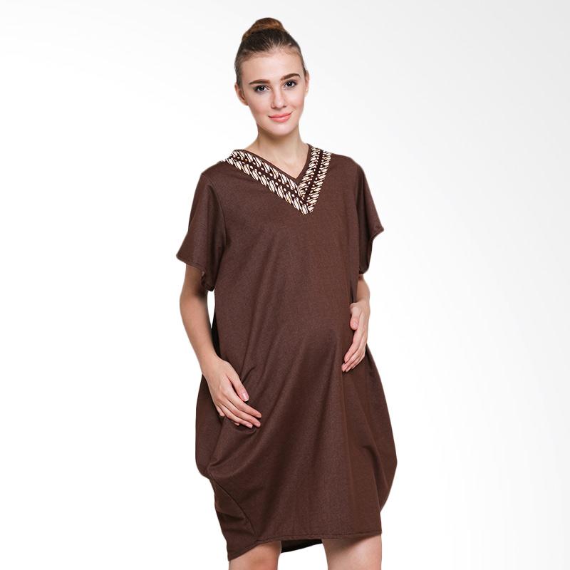 Lucuna Batik Parang Denim Style Maternity Dress Hamil - Coffee Brown