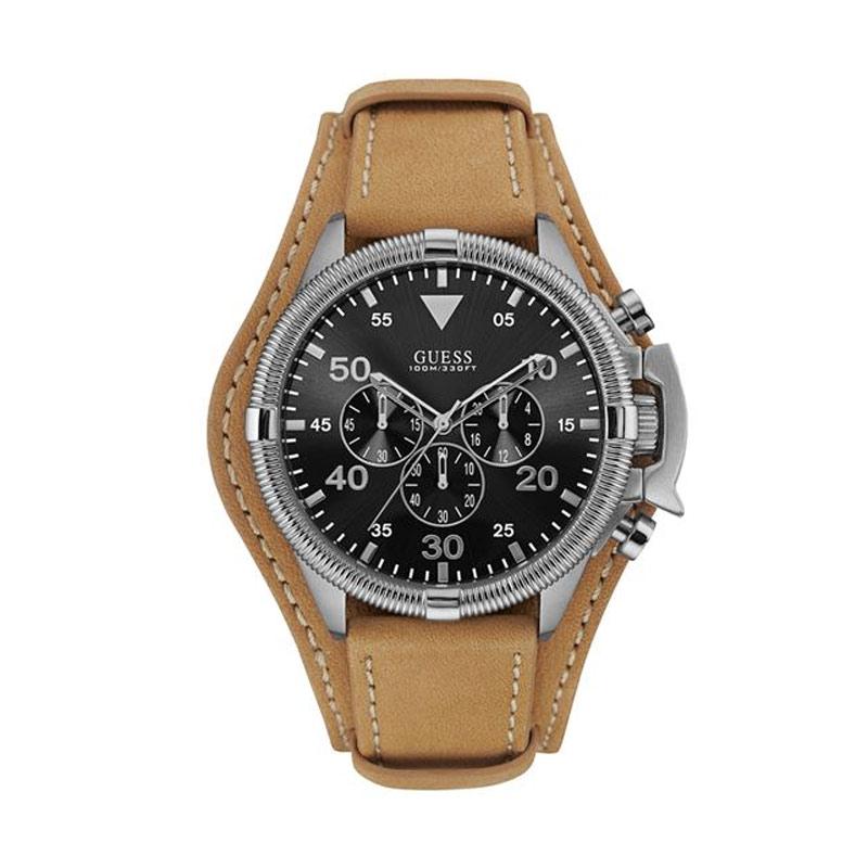 Guess ROVER Stainless Steel Leather Jam Tangan Pria W0480G4 - Brown Black