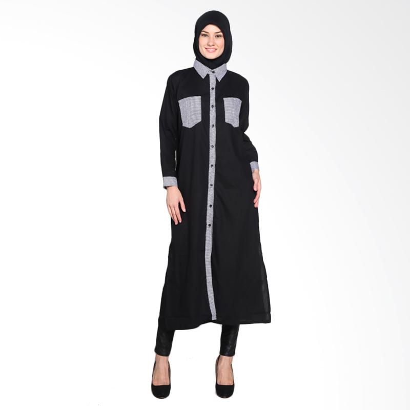 Chick Shop CO-71c-04-H Houndstooth Combination Long Tunic Moslem - Black
