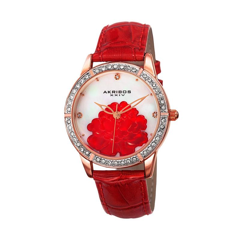 Akribos XXIV AK805-RD Ornate Floral MOP Dial Jam Tangan Wanita - Red