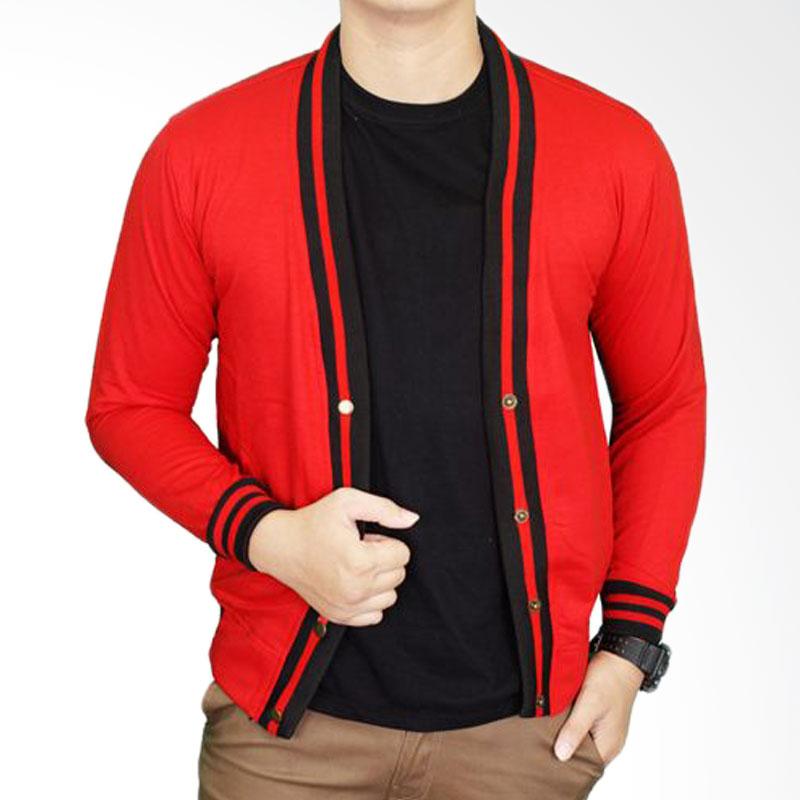 Gudang Fashion CAR 614 Cardigan Fleece Basic Polos Panjang Pria Fleece - Red
