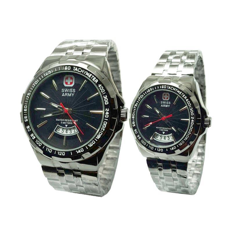 Swiss Army SA8100L Stainless Steel Jam Tangan Couple - Silver Black