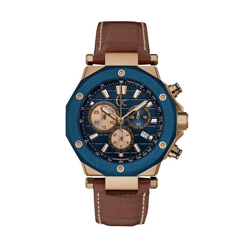 GUESS COLLECTION Leather Jam Tangan Pria Gc X72033G7S - Biru Coklat