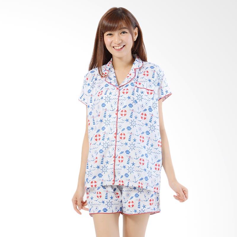 Madeleine Piyama Anchor Short Setelan Baju Tidur Wanita - White
