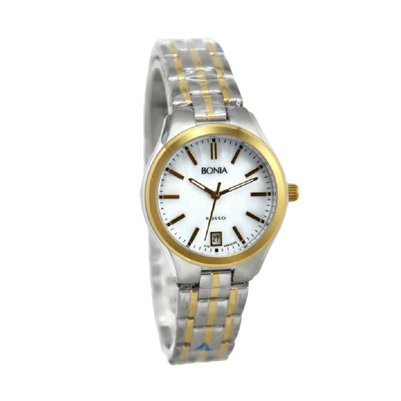 Bonia Rosso B10060-2153 Jam Tangan Wanita - Silver Kombinasi Gold Plat Putih