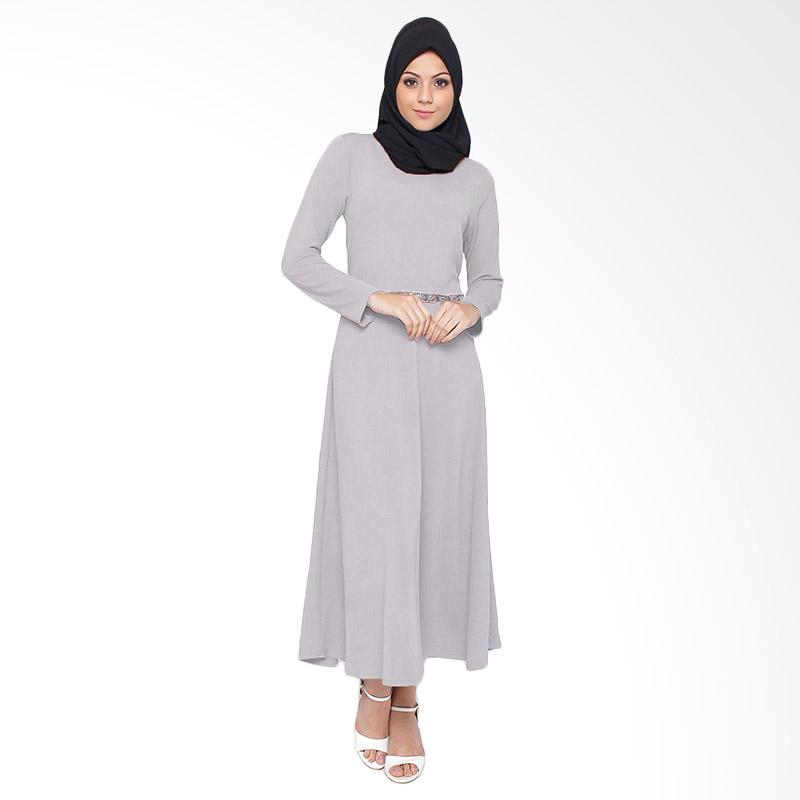 Jfashion Premium Gamis Polos variasi renda tangan Panjang - Diana Abu muda