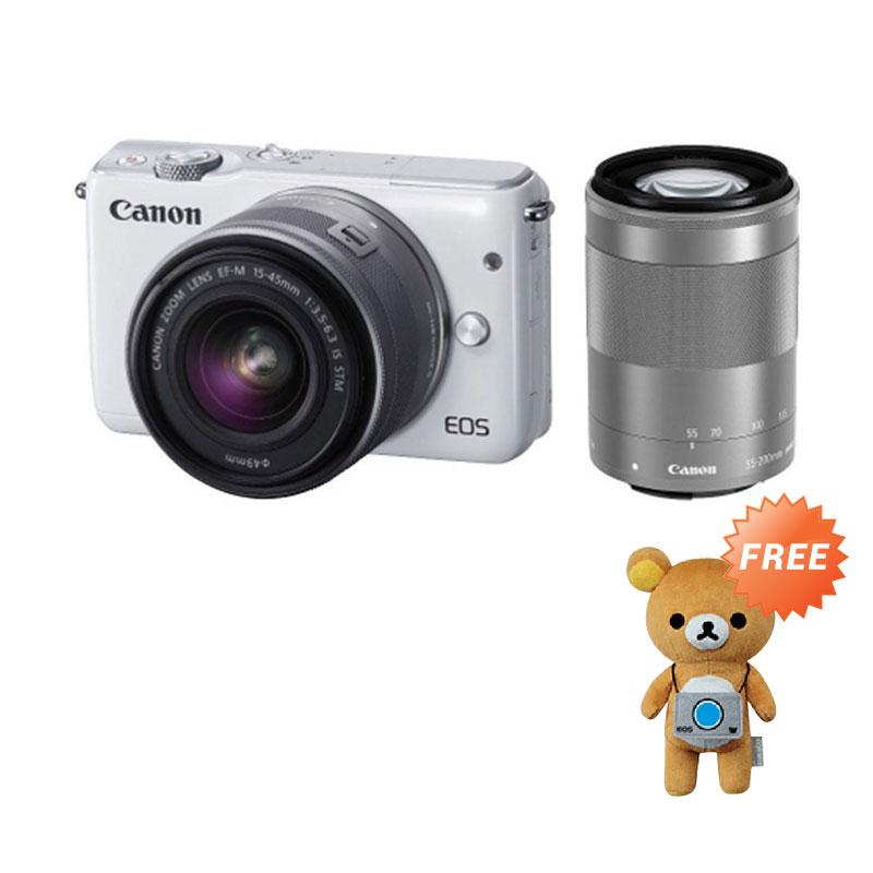 Canon EOS M10 EF-M 15-45mm Kamera Mirrorless with 55-200mm - Putih + Free Boneka Rilakkuma