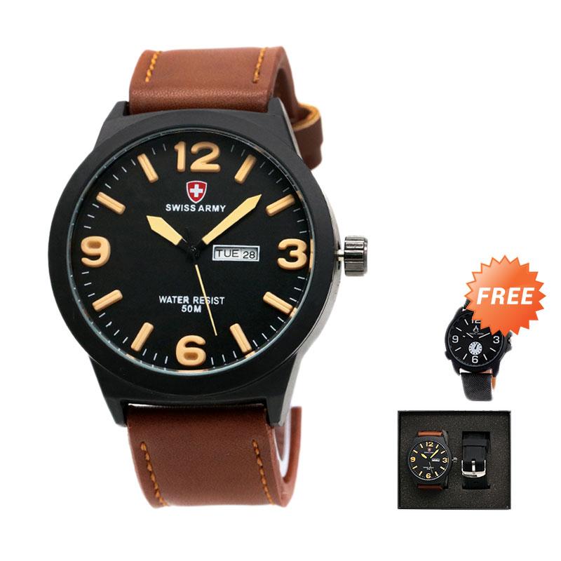 Jual Swiss Army Jam Tangan Pria 0019 Coklat Tali Jam Gratis