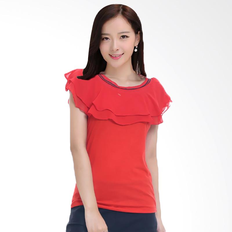 Jfashion Korean style Double Layer Short Sleeve Stefani Blouse - Merah