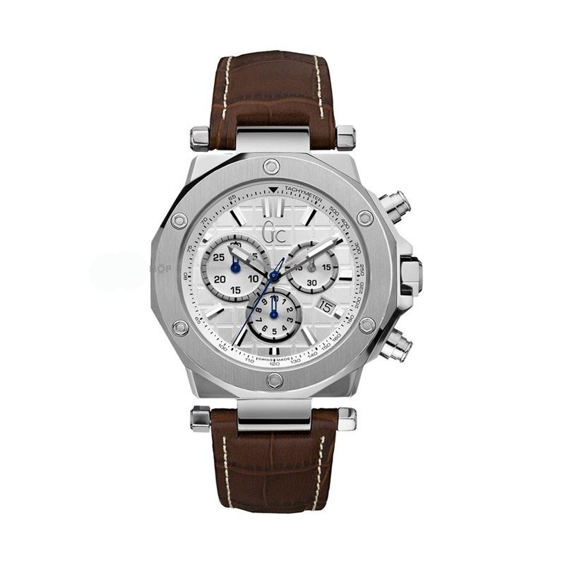 GUESS COLLECTION Leather Jam Tangan Pria Gc X72001G1S - Silver Coklat
