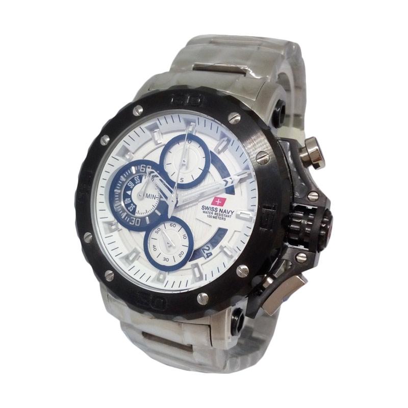 Swiss Navy Chronograph Tali Rantai Jam Tangan Pria 620015 A - Silver Hitam