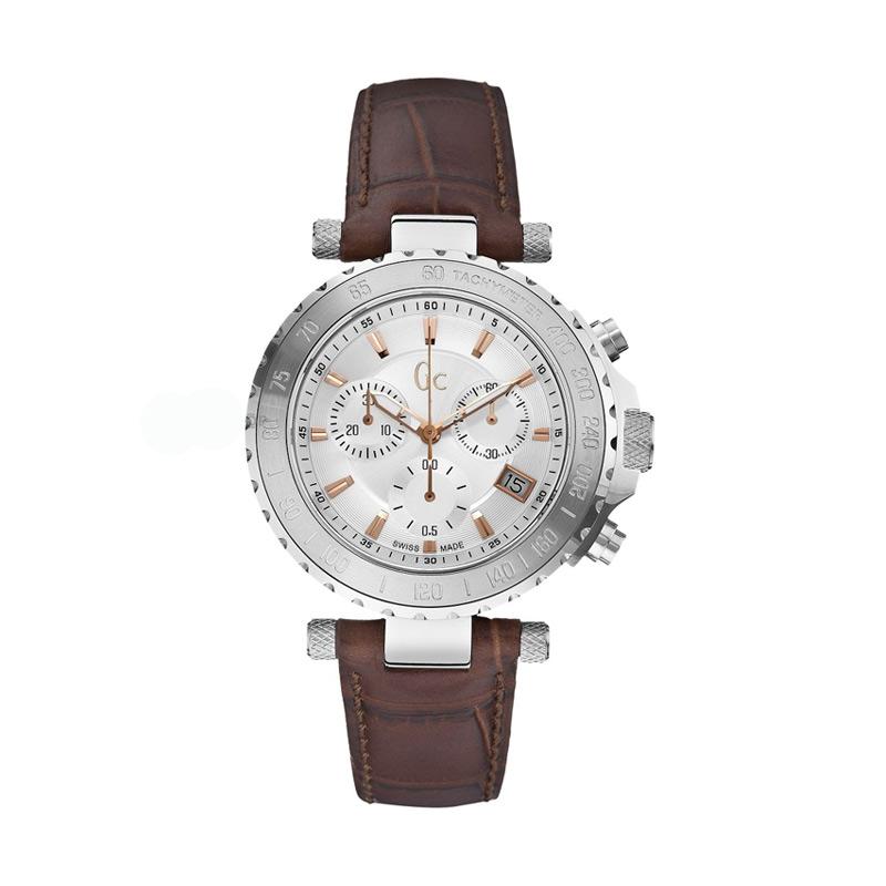 Guess Collection Leather Jam Tangan Pria Gc X58005G1S - Brown Silver