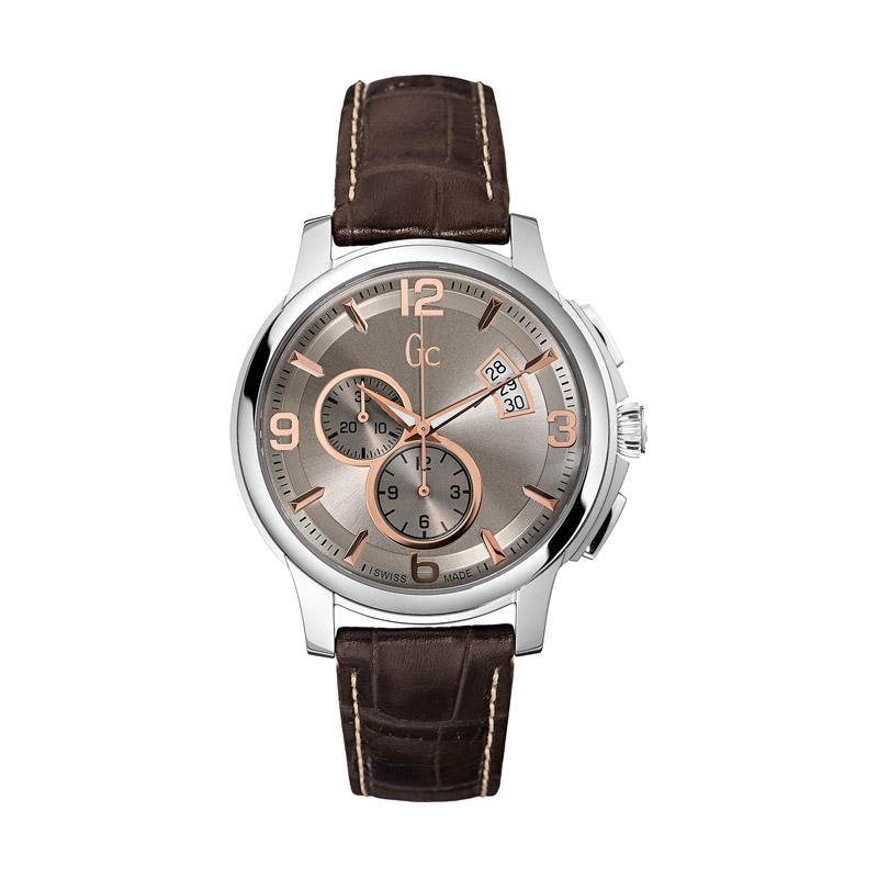 Guess Collection Leather Jam Tangan Pria Gc X83009G1S - Brown Silver