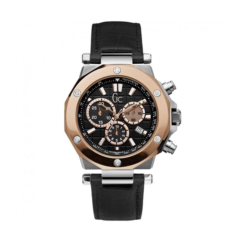 GUESS COLLECTION Leather Jam Tangan Pria Gc X72005G2S - Hitam Rosegold