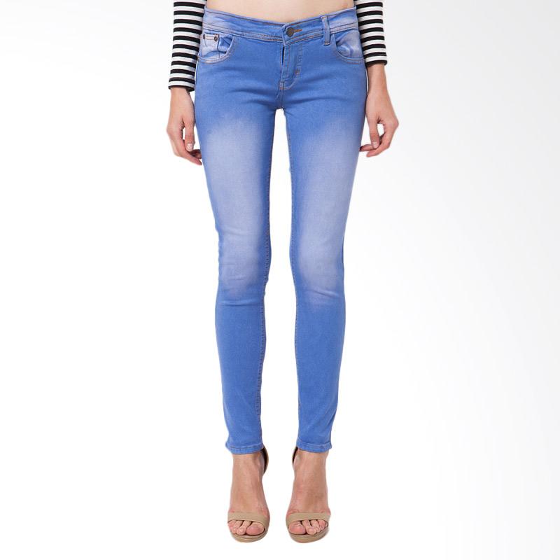 Nuber Dahlia Ladies Stretch Soft Jeans Fit Celana Wanita - Blue Sea Spray White
