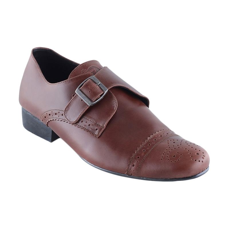 Eclipse 7 Bolton Monk Strap Brogue Cap Toe Leather Dress Men Shoes - Brown