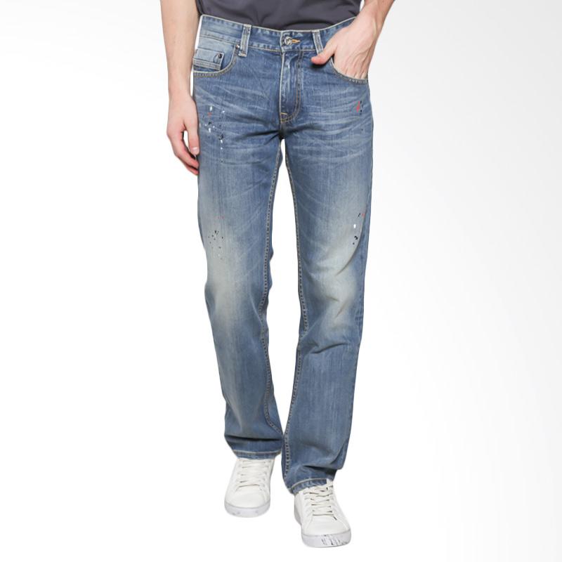 LGS Men Aksen Washed Corak Warna Slim Fit Jeans Long Pants Panjang - Biru [JSF.318.P002.A094.C]