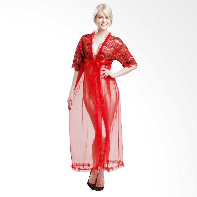 Lingerie X Lingerie 1064 Queen Sparkling Long Kimono Lingerie - Red