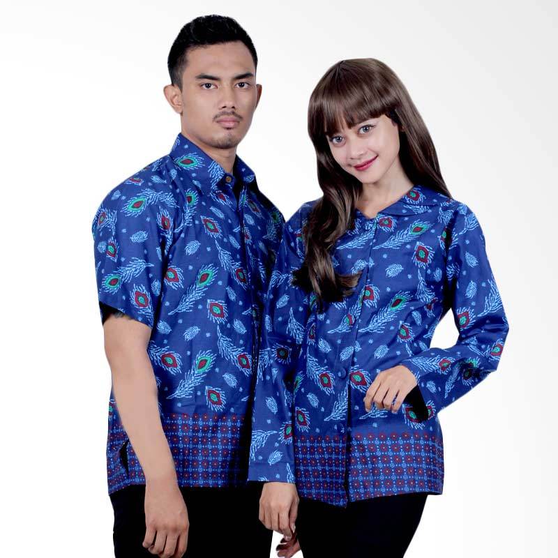 Batik Putri Ayu SRB17 Solo Batik Sarimbit Kemeja Couple - Biru