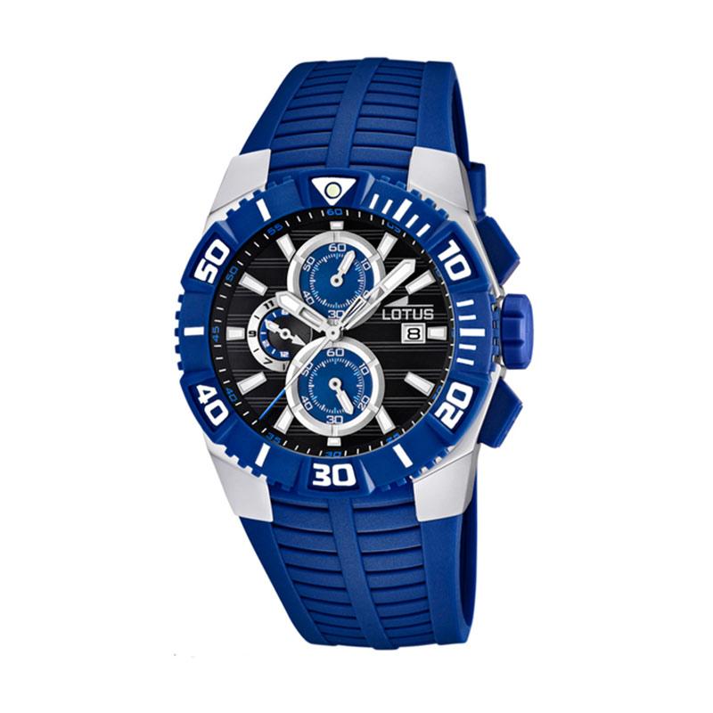 Lotus LOT L15778/4 Polycarbonate Cahronograph Men's Watches Jam Tangan Pria - Black Silver Blue