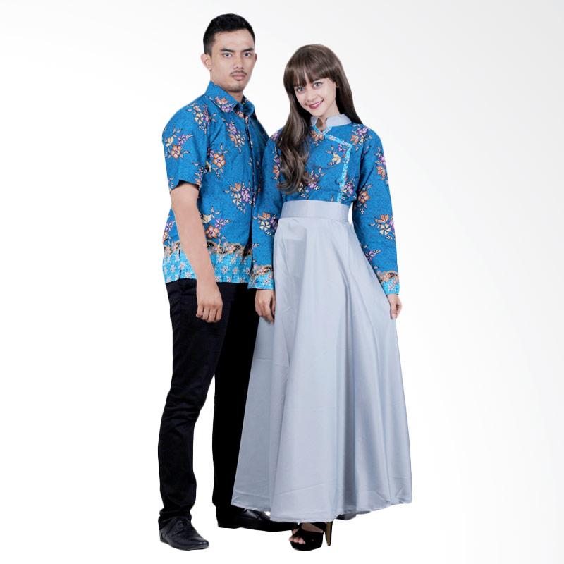 Batik Putri Ayu Solo SRG110 Sarimbit Gamis Modern Batik Couple - Biru