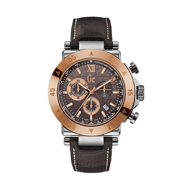 GUESS COLLECTION Leather Jam Tangan Pria Gc X90020G4S - Coklat Rosegold