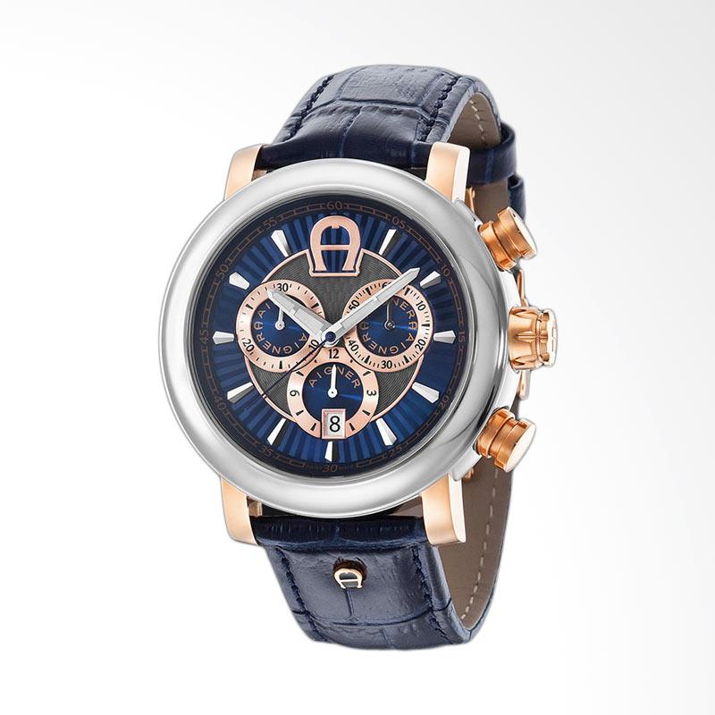 Aigner Bari Chronograph Leather Jam Tangan Pria - Blue Silver Rose Gold [A37522]