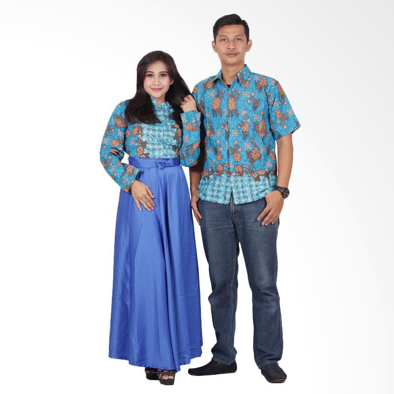 Batik Putri Ayu Solo Gamis Modern srg200 Baju Batik Couple - Biru