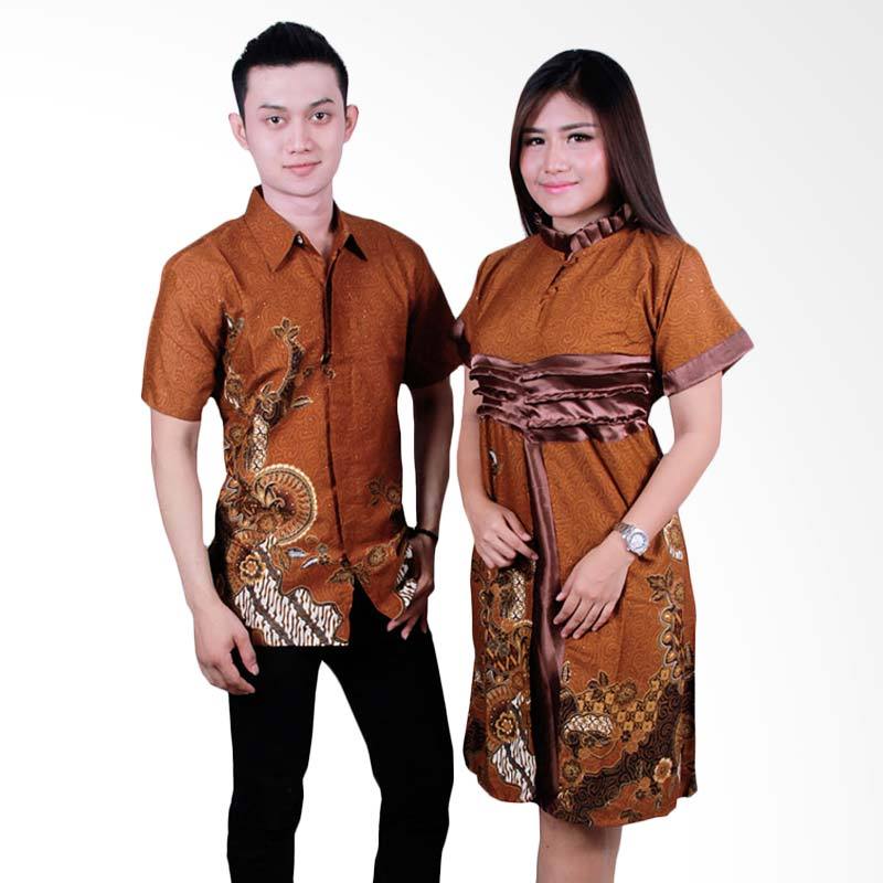 Batik Sarimbit Dress Semisutra SRD 50 Baju Batik Couple - Cokelat