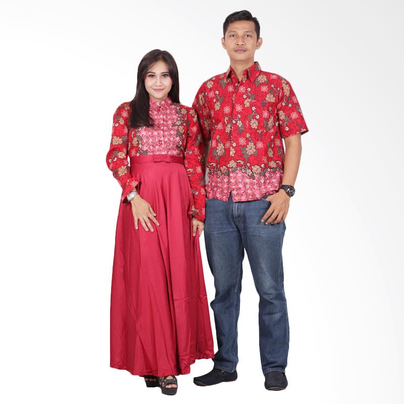 Batik Putri Ayu Solo Gamis Modern srg200 Baju Batik Couple - Merah