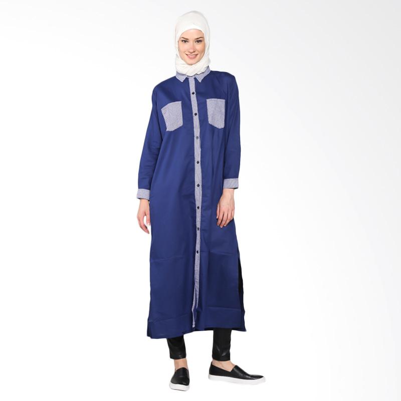Chick SDhop CO-71c-01-D Long Tunic Houndstooth Combination Atasan Muslim - Navy