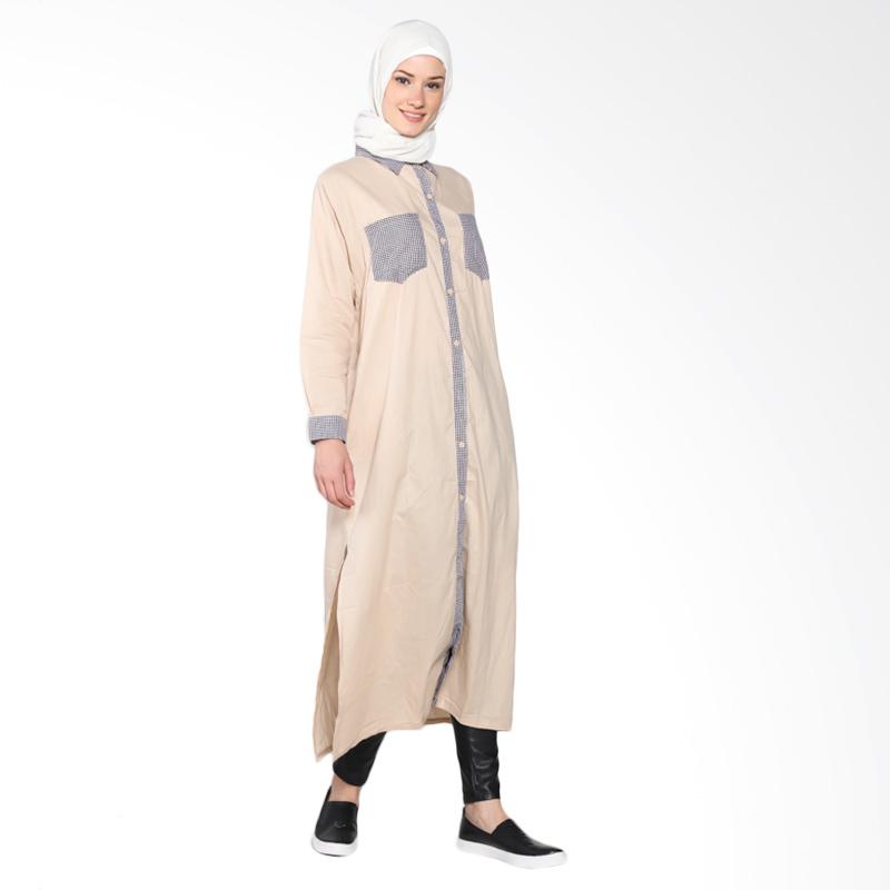 Chick Shop CO-71c-02-Kr Long Tunic Houndstooth Combination Atasan Muslim - Cream