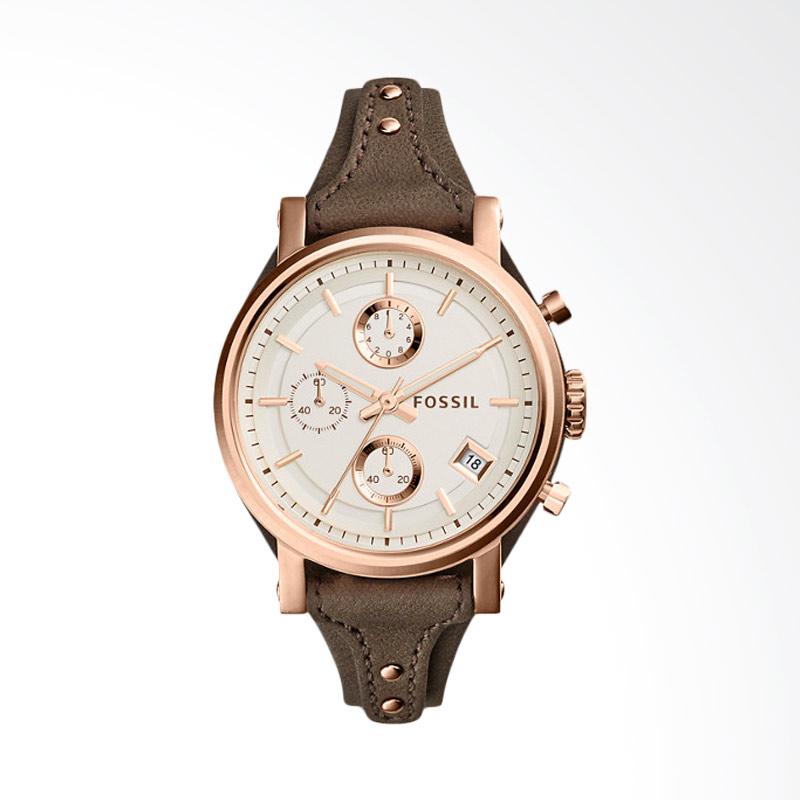 Fossil Boyfriend Chronograph Gray Leather Watch ES 3818 Jam Tangan Kasual Wanita - Coklat
