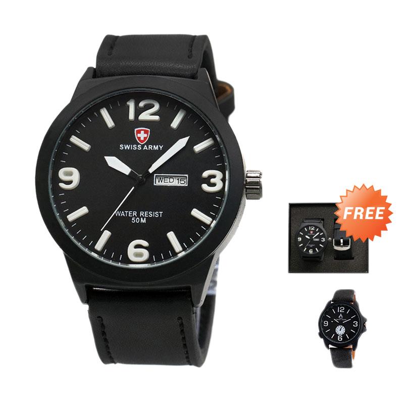 Swiss Army 0019 Jam Tangan Pria - Hitam Putih + Free Tali Jam + Jam Tangan Casual