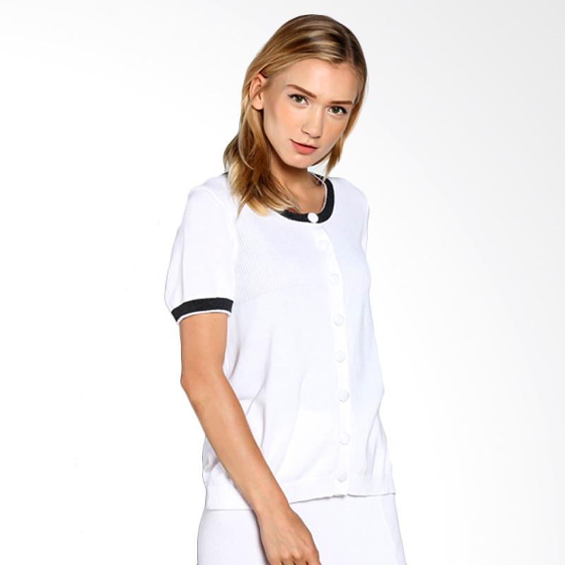 Noir Sur Blanc Short Sleeve Zouk Knitwear Atasan Wanita - White