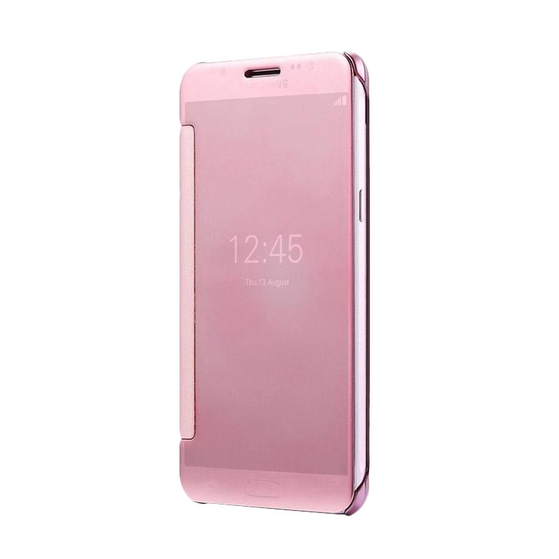 OEM Wallet Mirror View Flip Cover Casing for Samsung Galaxy Note 4 N910 - Rose Gold