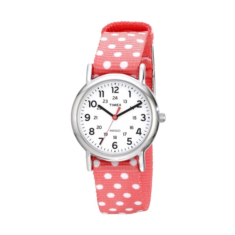 Timex Weekender Reversible Nylon Slip Thru Jam Tangan Wanita - Silver Pink Dots