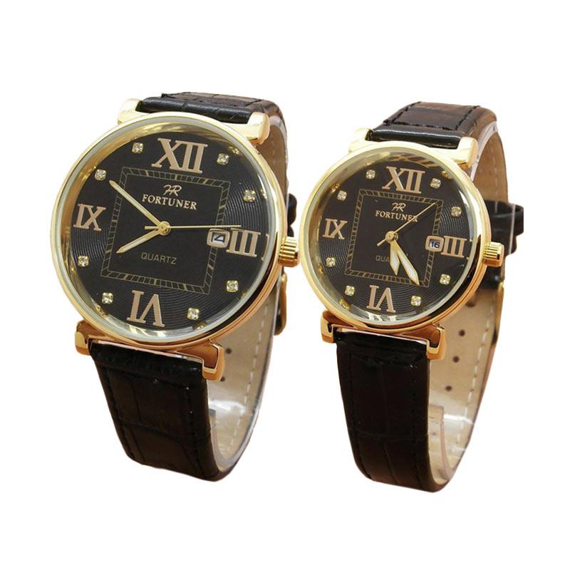 Fortuner FR3255 Jam tangan couple - Hitam Gold [One size]