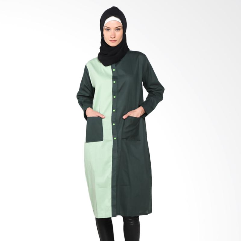 Chick Shop Simple Combined Plain Long Shirt CO-52a-02-HtHm Moslem - Dark Green Light Green