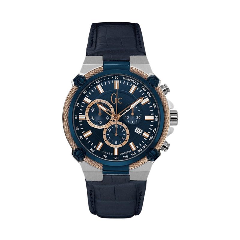 Guess Collection Chronograph Jam Tangan Pria Leather Gc CABLEFORCE Y24001G7 - Biru