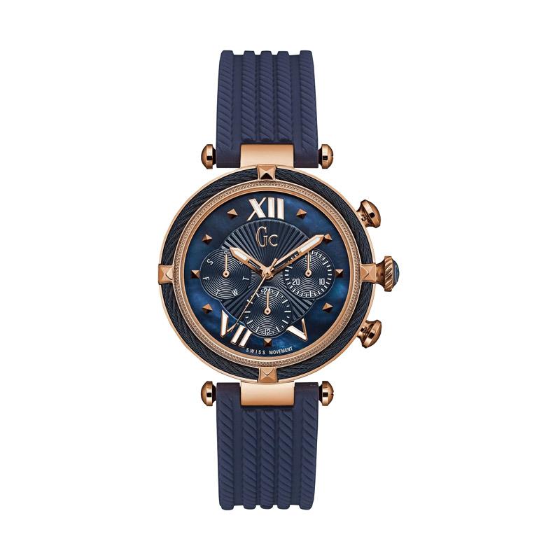 Guess Collection Gc Cablechic Y16005L7 Rubber Stainless Jam Tangan Wanita - Blue Rose Gold