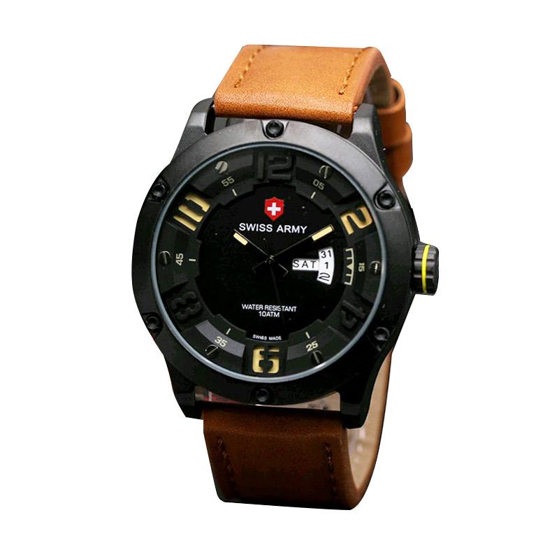Swiss Army Timepiece SA X-91054DBY Leather Strap Jam Tangan Pria - Coklat Muda Kuning