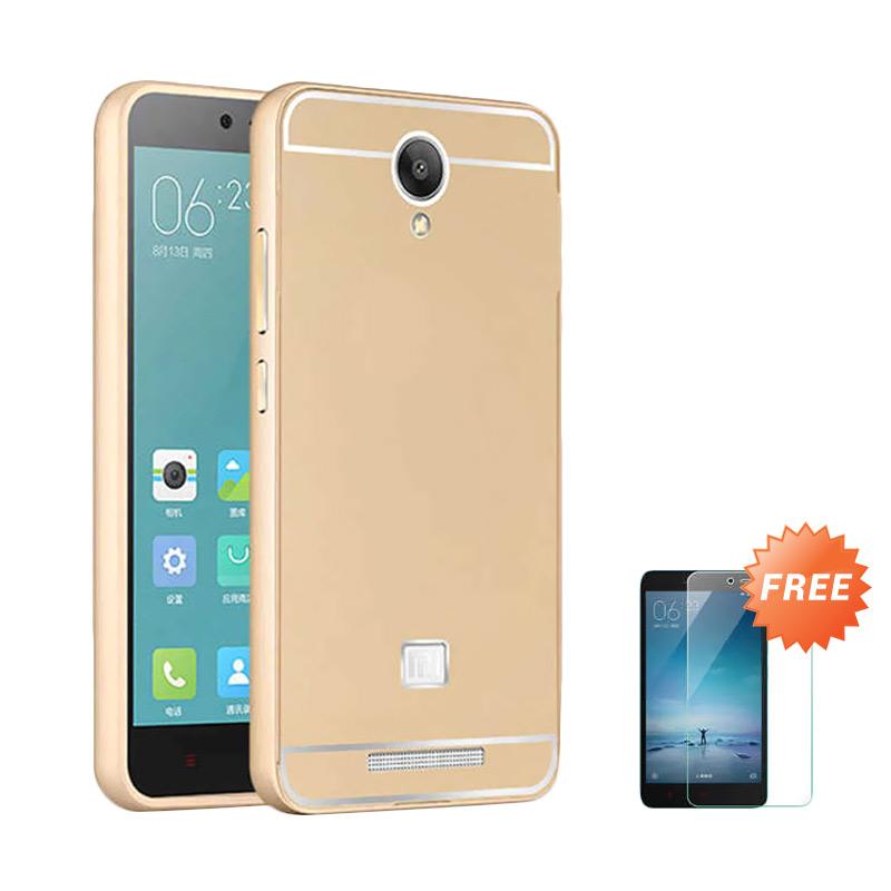 Case Aluminium Bumper with Sliding Casing for Xiaomi Redmi Note 2 - Emas + Free Tempered Glass