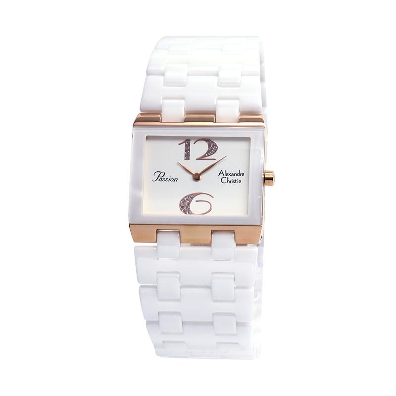 Alexandre Christie AC2562 Strap Keramik Jam Tangan Wanita - Putih Rosegold