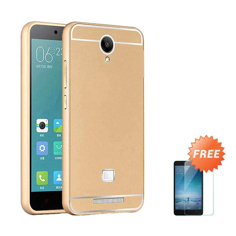 harga Case Aluminium Bumper with Sliding Casing for Xiaomi Redmi Note 2 - Emas + Free